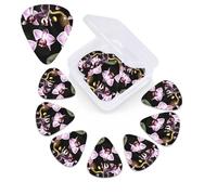 12 Pack Guitar Picks with Organizer Storage Box,Thin, Medium & Heavy 3 Different Thickness Guitar Pick Bell orchid pattern Bass Plectrums for Ukulele Acoustic Guitar Accessories