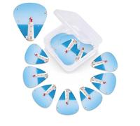 12 Pack Guitar Picks with Organizer Storage Box,Thin, Medium & Heavy 3 Different Thickness Guitar Pick Santorini Greek Island Landscape Bass Plectrums for Ukulele Acoustic Guitar Accessories