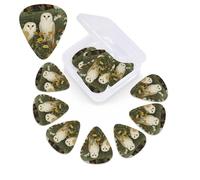 12 Pack Guitar Picks with Organizer Storage Box,Thin, Medium & Heavy 3 Different Thickness Guitar Pick Barn Owl Bass Plectrums for Ukulele Acoustic Guitar Accessories