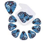12 Pack Guitar Picks with Organizer Storage Box,Thin, Medium & Heavy 3 Different Thickness Guitar Pick Blue butterfly Bass Plectrums for Ukulele Acoustic Guitar Accessories