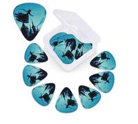 12 Pack Guitar Picks with Organizer Storage Box,Thin, Medium & Heavy 3 Different Thickness Guitar Pick Witch Flies over the Castle Bass Plectrums for Ukulele Acoustic Guitar Accessories