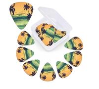 12 Pack Guitar Picks with Organizer Storage Box,Thin, Medium & Heavy 3 Different Thickness Guitar Pick Palm trees and beach Bass Plectrums for Ukulele Acoustic Guitar Accessories