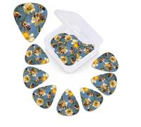 12 Pack Guitar Picks with Organizer Storage Box,Thin, Medium & Heavy 3 Different Thickness Guitar Pick Bee flying 3 Bass Plectrums for Ukulele Acoustic Guitar Accessories