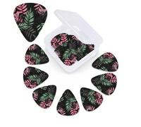 12 Pack Guitar Picks with Organizer Storage Box,Thin, Medium & Heavy 3 Different Thickness Guitar Pick Black pink green leaves Bass Plectrums for Ukulele Acoustic Guitar Accessories