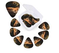 12 Pack Guitar Picks with Organizer Storage Box,Thin, Medium & Heavy 3 Different Thickness Guitar Pick Orange Cat Sleeping Bass Plectrums for Ukulele Acoustic Guitar Accessories