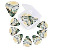 12 Pack Guitar Picks with Organizer Storage Box,Thin, Medium & Heavy 3 Different Thickness Guitar Pick Mountain birds watercolor Bass Plectrums for Ukulele Acoustic Guitar Accessories