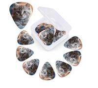 12 Pack Guitar Picks with Organizer Storage Box,Thin, Medium & Heavy 3 Different Thickness Guitar Pick Kitten Lying on Carpet Bass Plectrums for Ukulele Acoustic Guitar Accessories