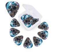 12 Pack Guitar Picks with Organizer Storage Box,Thin, Medium & Heavy 3 Different Thickness Guitar Pick Magic Crystal Metal Skull Bass Plectrums for Ukulele Acoustic Guitar Accessories
