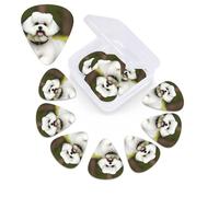 12 Pack Guitar Picks with Organizer Storage Box,Thin, Medium & Heavy 3 Different Thickness Guitar Pick cute Bichon Frise Dog Bass Plectrums for Ukulele Acoustic Guitar Accessories