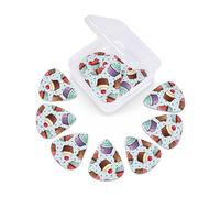 12 Pack Guitar Picks with Organizer Storage Box, Thin-Medium-Heavy Picks Handmade Plectrums Cupcake Pattern Guitar Plectrums Bass Ukulele Picks Acoustic Guitar Lovers Gift