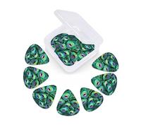 12 Pack Guitar Picks with Organizer Storage Box, Thin-Medium-Heavy Picks Handmade Plectrums Green Peacock Feather Guitar Plectrums Bass Ukulele Picks Acoustic Guitar Lovers Gift