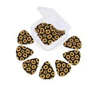 12 Pack Guitar Picks with Organizer Storage Box, Thin-Medium-Heavy Picks Handmade Plectrums Hipster Golden Sunflowers Guitar Plectrums Bass Ukulele Picks Acoustic Guitar Lovers Gift