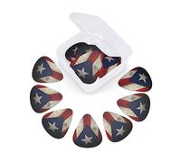 12 Pack Guitar Picks with Organizer Storage Box, Thin-Medium-Heavy Picks Handmade Plectrums Puerto Rico Flag Guitar Plectrums Bass Ukulele Picks Acoustic Guitar Lovers Gift