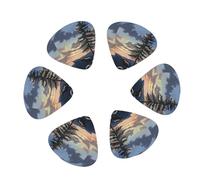 12-Pack Guitar Picks With storage box, Moose Mountain Pine Tree Wilderness Printed Guitar Plectrums Universal Accessories(0.46mm,0.71mm,0.96mm)