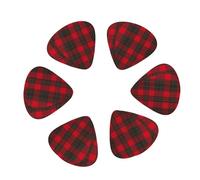 12-Pack Guitar Picks With storage box, Plaid Red and Black Printed Guitar Plectrums Universal Accessories(0.46mm,0.71mm,0.96mm)