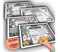 12 Pack - Halloween Colouring Activity Placemats - Kids A3 Sheets - 4 Spooky Designs