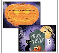 (12 Pack) Halloween Spooky Party Invitations with Trick or Treat Stickers & Orange Envelopes