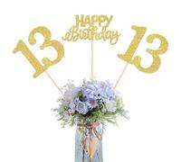 12 Pack Happy Birthday 13th Centerpiece Sticks Glitter Thirteen Cheers to 13 Years Old Table Centerpiece Sticks for 13 Fabulous Happy Birthday Theme Party Supplies Gold
