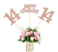 12 Pack Happy Birthday 14th Centerpiece Sticks Glitter Fourteen Cheers to 14 Years Old Table Centerpiece Sticks for 14 Fabulous Happy Birthday Theme Party Supplies Rose Gold