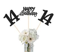 12 Pack Happy Birthday 14th Centerpiece Sticks Glitter Fourteen Cheers to 14 Years Old Table Centerpiece Sticks for 14 Fabulous Happy Birthday Theme Party Supplies Black