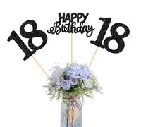 12 Pack Happy Birthday 18th Centerpiece Sticks Glitter Eighteen Cheers to 18 Years Old Table Centerpiece Sticks for 18 Fabulous Happy Birthday Theme Party Supplies Black