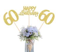 12 Pack Happy Birthday 60th Centerpiece Sticks Glitter Sixty Cheers to 60 Years Old Table Centerpiece Sticks for 60 Fabulous Happy Birthday Theme Party Supplies Gold