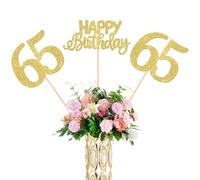 12 Pack Happy Birthday 65th Centerpiece Sticks Glitter Sixty-five Cheers to 65 Years Old Table Centerpiece Sticks for 65 Fabulous Happy Birthday Theme Party Supplies Gold