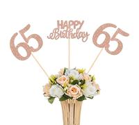 12 Pack Happy Birthday 65th Centerpiece Sticks Glitter Sixty-five Cheers to 65 Years Old Table Centerpiece Sticks for 65 Fabulous Happy Birthday Theme Party Supplies Rose Gold