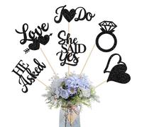 12 Pack He Asked She Said Yes Centerpiece Sticks Love Heart I do Ring Table Centerpiece Sticks for Wedding Engagement Bridal Theme Party Supplies Gold (black)