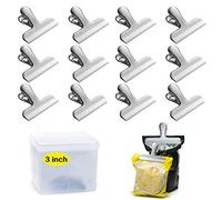 12 Pack Heavy Duty Chip Bag Clips, 3 Inch Wide Stainless Steel Food Bag Clip, Perfect for Air Tight Seal Grips on Coffee, Food & Bread Bags, Office Kitchen Home Usage (No Sharp Edges)