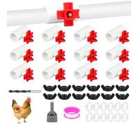 12 Pack Horizontal Chicken Nipple Drinkers with 1/2" PVC Tee Fittings, Automatic Poultry Watering Kit for DIY Chicken, Duck, Quail Side Mount Drinker System(Red)