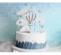 12 Pack Hot Air Balloon Cake Topper with White Cloud Little Stars for Boys First Birthday Party Decorations (Blue)