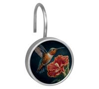 12 Pack Hummingbird Flower (3) Shower Curtain Hooks Rings, Durable Shower Hooks for Liner, Shower Rings for Curtain and Bathroom Shower Rod
