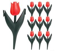 12 Pack Interlocking Plastic Garden Edging Borders, Tulip Shaped Lawn Edge Restraints For Flower Bed Dividers And Pathway Border Fencing, Decorative Grass(Red Flowers)