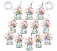 12-Pack Iridescent Balloon Weights with 1 Roll White Crimped Ribbon - Mesmerizing Table Centerpiece DIY Decorations for Graduations, Family Celebrations, Christmas Parties! Attractive for Any Occasion