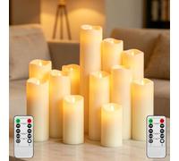 12 Pack Ivory Paraffin Wax Flameless Candles, Realistic Flickering LED Pillar Candles with Remote Control, Battery Operated Soft Warm ambient Lights for Home, Wedding, Party Indoor Outdoor Decoration