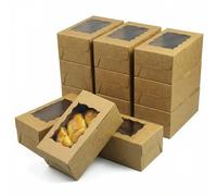12 Pack Kraft Cookie Boxes, Small Cupcake Boxes Cardboard with Window, Disposable Brownie Bakery Boxes for Biscuits Pastries Cake Packaging, Ideal for Party Christmas Baking Gifting 15.2x8.7x5cm