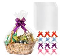 12 Pack Large Cellophane Bags with Pull Bows, 52x70cm Clear Cellophane Wrap Bags for Gift Hamper Basket, Making Easter Valentine's Day Halloween Christmas