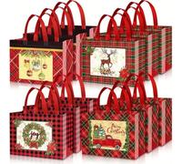 12 Pack Large Christmas Tote Bags,Reusable Xmas Shopping Bag With Handle Non-Woven Fabric Gift Present Bag for Kids Adult Friends Holiday Party Gift Bag