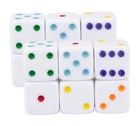 12 Pack Large Dice 25mm Jumbo Dice with White Base & Colorful Dot for Easy Reading Board Games Math Teaching Game Night Essentials