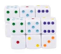 12 Pack Large Dice, 25mm Jumbo Dice with White Base & Colorful Dot for Easy Reading, Board Games, Math Teaching, Game Night Essentials