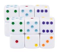 12 Pack Large Dice, 25mm Jumbo Dice with White Base & Colorful Dot for Easy Reading, Board Games, Math Teaching, Game Night Essentials