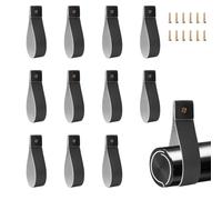 12 Pack Leather Curtain Rod Holder, Wall Mounting Leather Straps for Hanging Towels, Rustic Curtain Bracket Hooks with Screws for Bedroom, Living Room, Bathroom (Black)