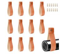 12 Pack Leather Curtain Rod Holder, Wall Mounting Leather Straps for Hanging Towels, Rustic Curtain Bracket Hooks with Screws for Bedroom, Living Room, Bathroom (Brown)