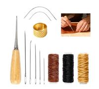 12 Pack Leather Needle and Thread, 30M Waxed Thread Kit, Leather Sewing Kit for Hand Sewing, Curved & Straight Needles, Kit with Awl, Thimble for DIY Crafts Upholstery and Fabric Sewing