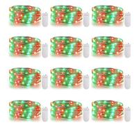 12 Pack Led Fairy Lights Battery Operated, Smacen Red and Green String Lights Silver Wire 7 Ft 20 Led Firefly Starry Moon Lights for DIY Glow Party Home Patio Halloween