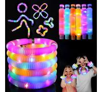 12 Pack LED Pop Tube Sensory Toys - Light Up Glow in Dark Fidget Sticks for Kids, Classroom Party Supplies, Stocking Fillers & Calming Tools for Special Needs (Motor Skills)