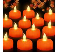 12 Pack LED Pumpkin Tea Lights - Flameless Flickering Candles for Fall, Halloween & Thanksgiving Table Decor
