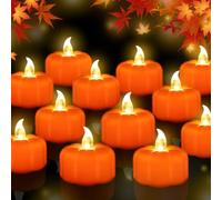 12 Pack LED Pumpkin Tea Lights - Orange Flameless Candles with Realistic Flickering Flame, Battery Operated for Halloween & Fall Decor, Thanksgiving Table Centerpiece, Indoor Party & Home Decor