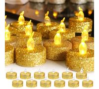 12 Pack LED Tea Lights Candles - Flameless Electric Tea Lights Battery Operated, Fake Candles Light for Party Ceremony Wedding Birthday Halloween Christmas Decor (Gold)